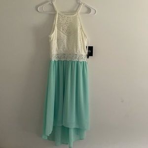 NEW - By & By, Mid Length, Teal Dress with Lace